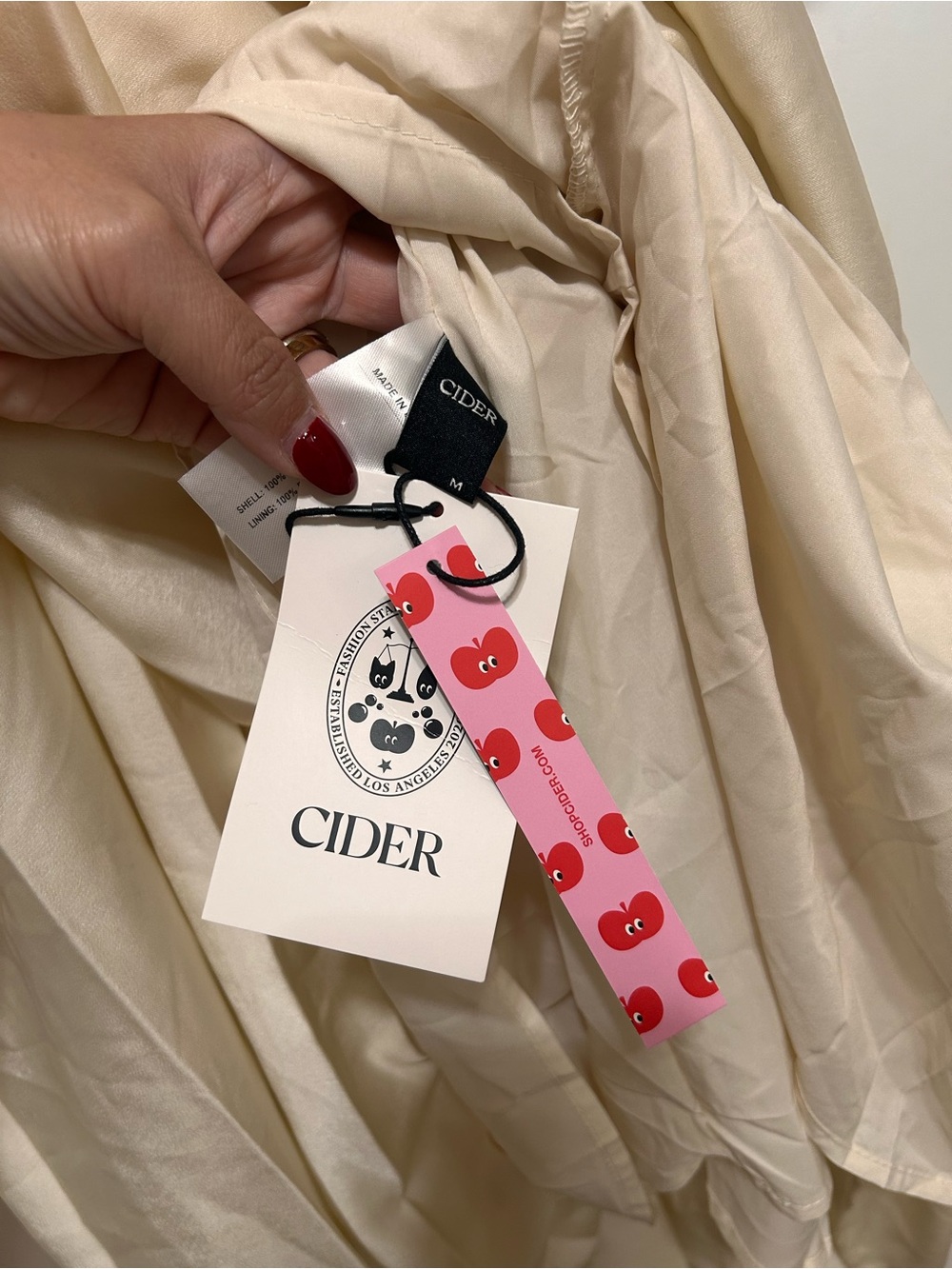 CIDER NWT Elegant Cream Long-Sleeve Midi Dress - Picture 5 of 6